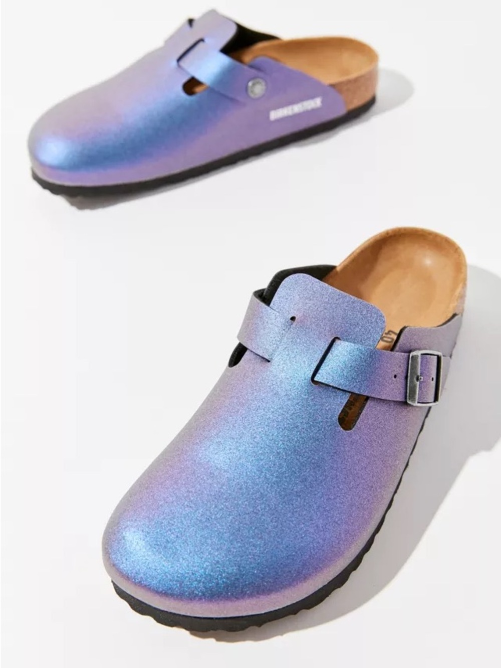 Birkenstock Boston Metallic Clog Iridescent Purple Blue Sz 38 7 Urban Outfitters